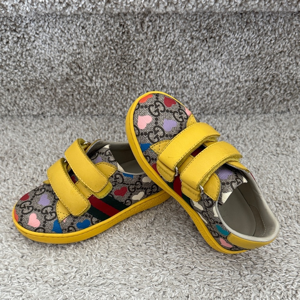 Gucci Kids Yellow Heart GG Canvas Velcro Sneakers - Picture 7 of 9